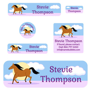 horse sunset stallion school labels pack