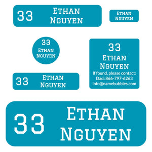 kids name labels for school supplies in jersey turquoise