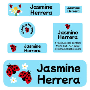 school labels pack ladybug sky blue