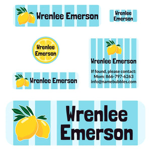 school supply name labels lemons blue