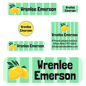 school supply name labels lemons green