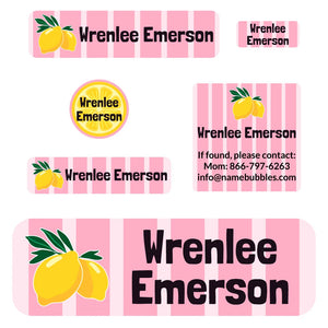 school supply name labels lemons pink