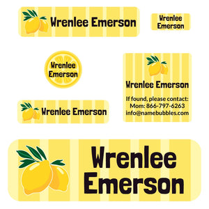 school supply name labels lemons yellow
