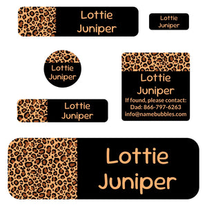 school supply name labels leopard print classic