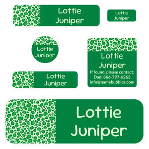school supply name labels leopard print green