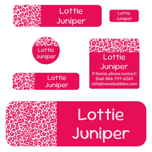 school supply name labels leopard print pink