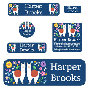 school labels pack llama dark blue