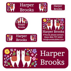 school labels pack llama dark magenta