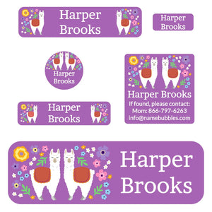 school labels pack llama purple