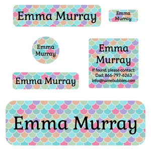 school labels pack mermaid pattern rainbow