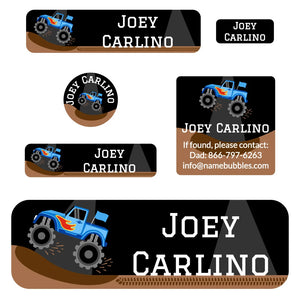 school labels pack monster truck blue