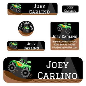 school labels pack monster truck green