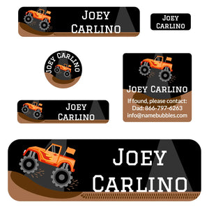 school labels pack monster truck orange