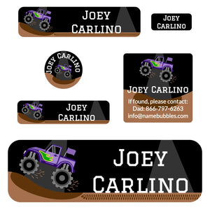 school labels pack monster truck purple