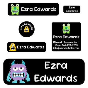 school labels pack monsters black