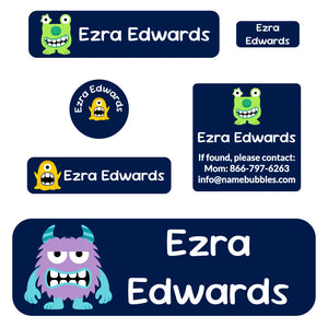 school labels pack monsters dark blue