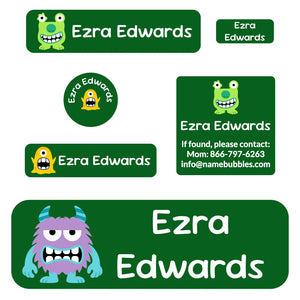 school labels pack monsters dark green