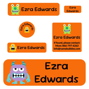 school labels pack monsters orange