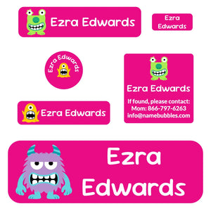 school labels pack monsters pink