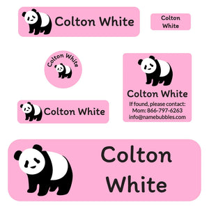 school labels pack panda pink