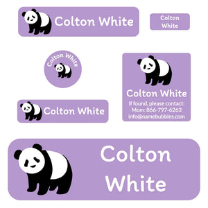 school labels pack panda purple