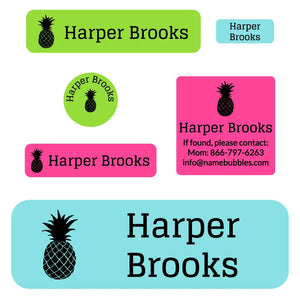 pineapple black school labels pack
