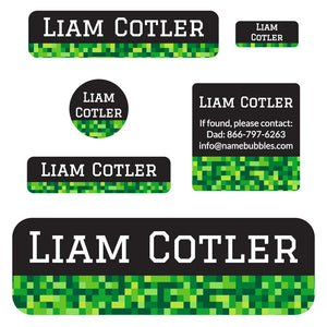 school labels pack pixels green