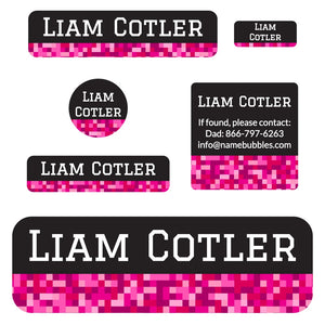 school labels pack pixels pink