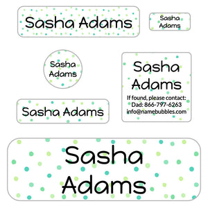 kids school supply labels in pom pom green