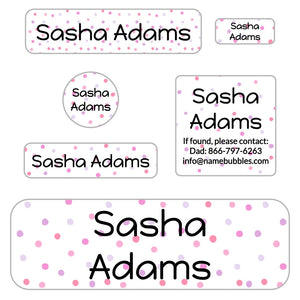 kids school supply labels in pom pom pink