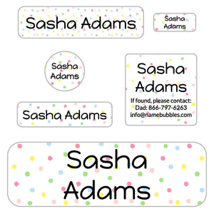 kids school supply labels in pom pom rainbow