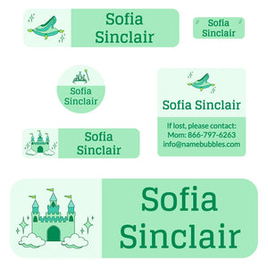 school labels pack princess green