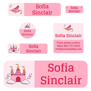 school labels pack princess pink