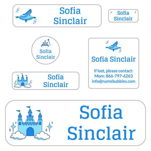 school labels pack princess white - blue