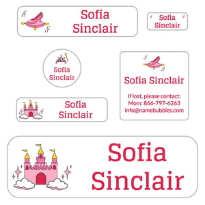 school labels pack princess white pink
