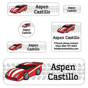 race car red school labels pack