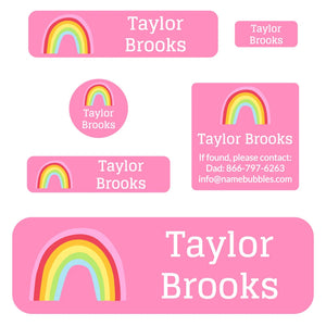 school labels pack rainbows pink