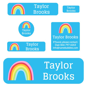 school labels pack rainbows sky blue