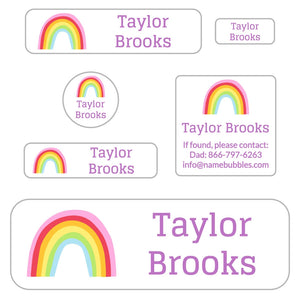school labels pack rainbows white lavender