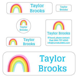 school labels pack rainbows white sky blue