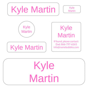 kids name labels for school in simple bright pink
