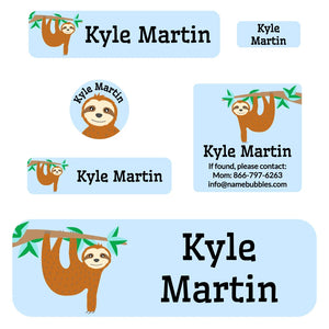 school supply labels pack sloth blue