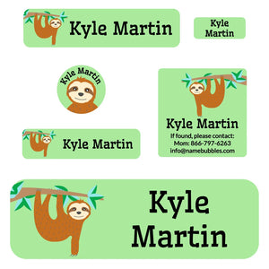 school supply labels pack sloth green