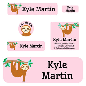 school supply labels pack sloth pink