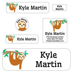school supply labels pack sloth white