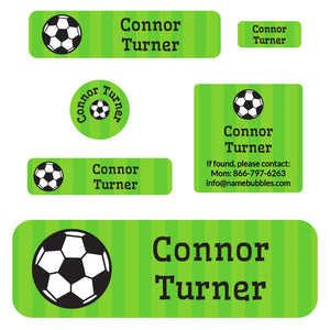 kids' name stickers for school supplies in soccer