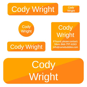 dishwasher safe school labels in split orange