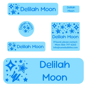 school supply labels pack stars blue