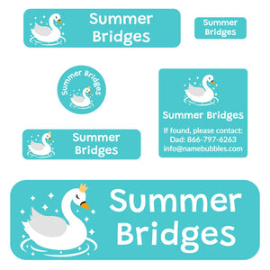 school labels pack swan aqua
