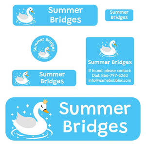 school labels pack swan bright blue